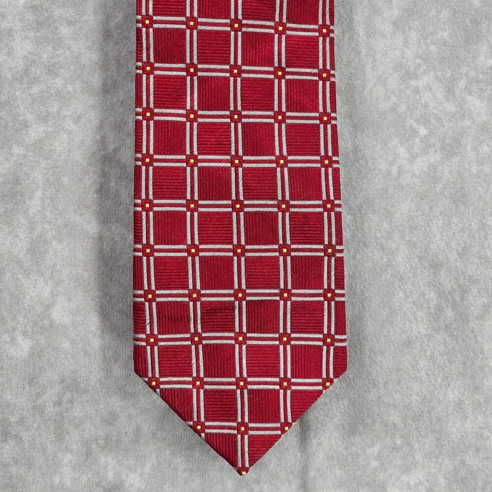 Jos. A. Bank Red Silver Stripe Geometric Executive 100% Silk Men's Neck Tie‎